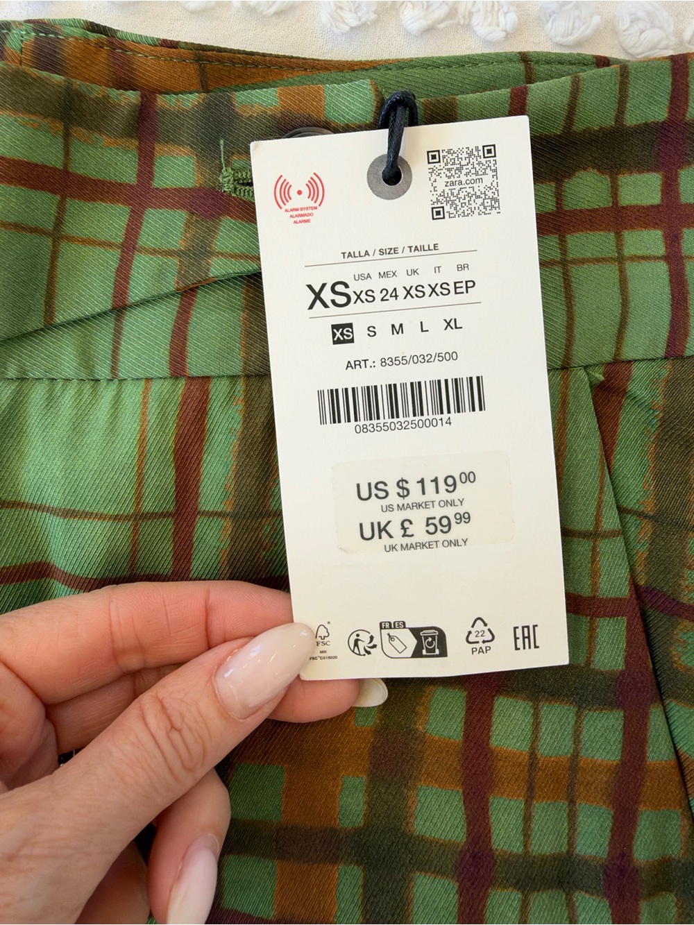 ZARA ZW COLLECTION PLAID CHECK TROUSERS IN GREEN - Picture 9 of 11